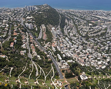 View of Haifa, the tip of the Carmel and Shrine of the Báb